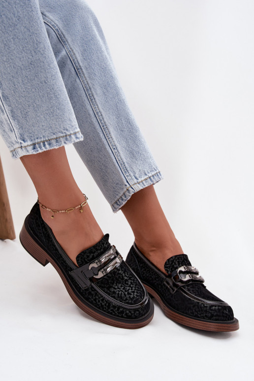 Mocassins en daim Féminin avec des ornements D&A MR52-176 couleur noire