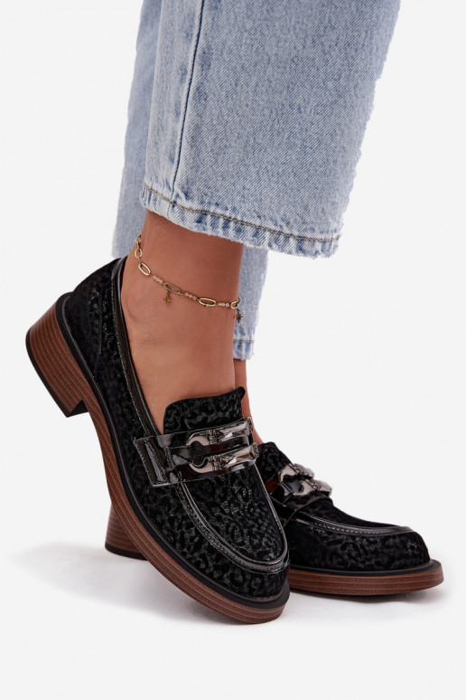 Mocassins en daim Féminin avec des ornements D&A MR52-176 couleur noire