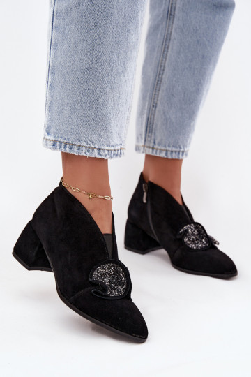 Kunstlederen suede damesschoenen met hak en ornamenten D&A MR52-182 zwart 2