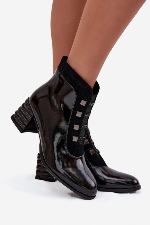 Haut mit Lackeffekt Damenstiefel D&A MR52-144 schZuarze Farbe