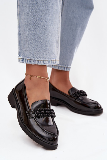 Damen Mokassins mit Lackeffekt und Perlen S.Barski HY52-541 schwarz 2