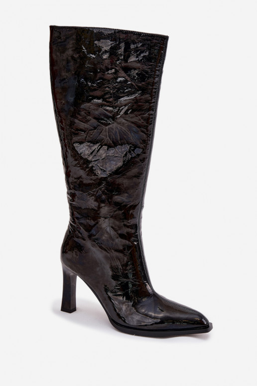 Haut mit Lackeffekt Damenstiefel mit Absätzen sich Zuarm laufen D&A CR52-716 schZuarze Farbe