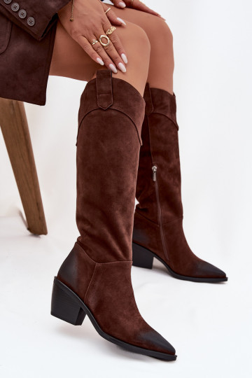 laarzen coInboystijl Dames met hakkenOpturalnego van suèdeu Artiker 57C0230 bruine kleur