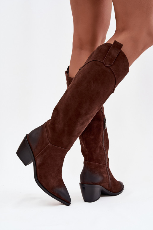 laarzen coInboystijl Dames met hakkenOpturalnego van suèdeu Artiker 57C0230 bruine kleur