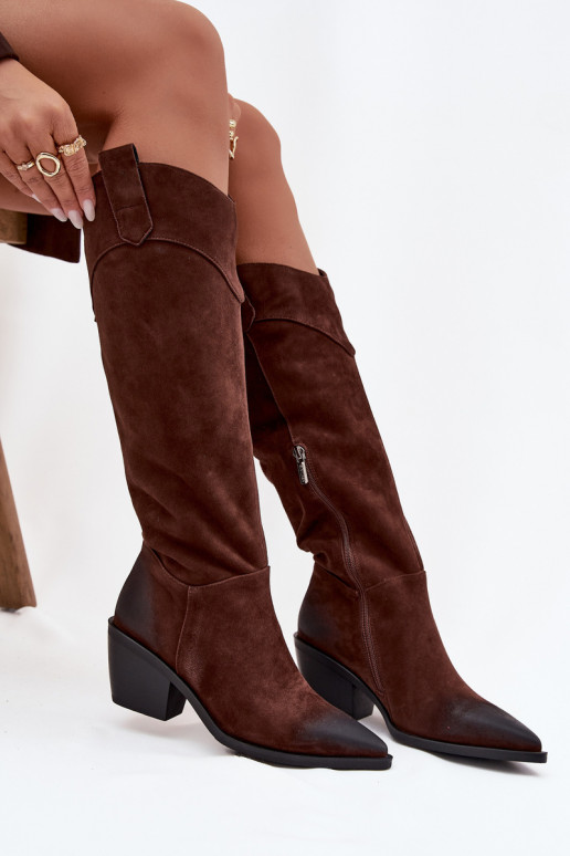 laarzen coInboystijl Dames met hakkenOpturalnego van suèdeu Artiker 57C0230 bruine kleur