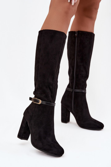 bottes pour femmes avec des talons avec boucles dorées réchauffer couleur noire Seraphine 2