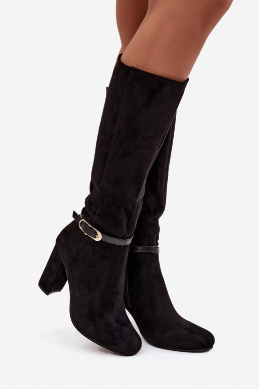 bottes pour femmes avec des talons avec boucles dorées réchauffer couleur noire Seraphine