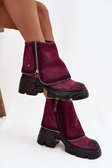 Bottines en cuir pour femmes avec tige cousue, Tai turiciejka 07145-23, bordeaux