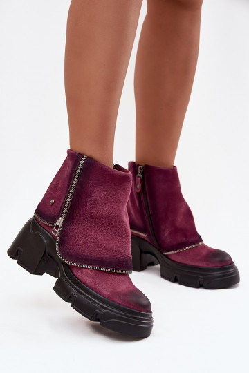 Echte Leder Damen Stiefeletten mit eingearbeitetem Schaft Tai turiciejka 07145-23 bordeauxfarbene Farbe 2