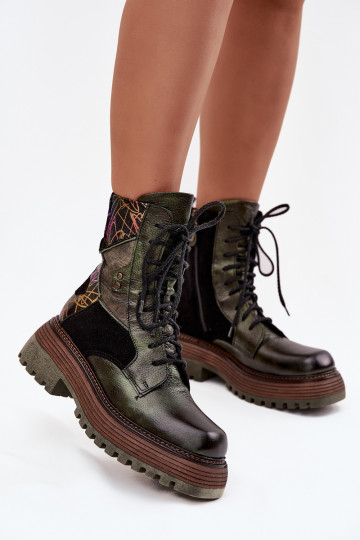 Peau Bottines de travail Féminin avec une plateforme Il fautciejka 07104-09 couleur kaki