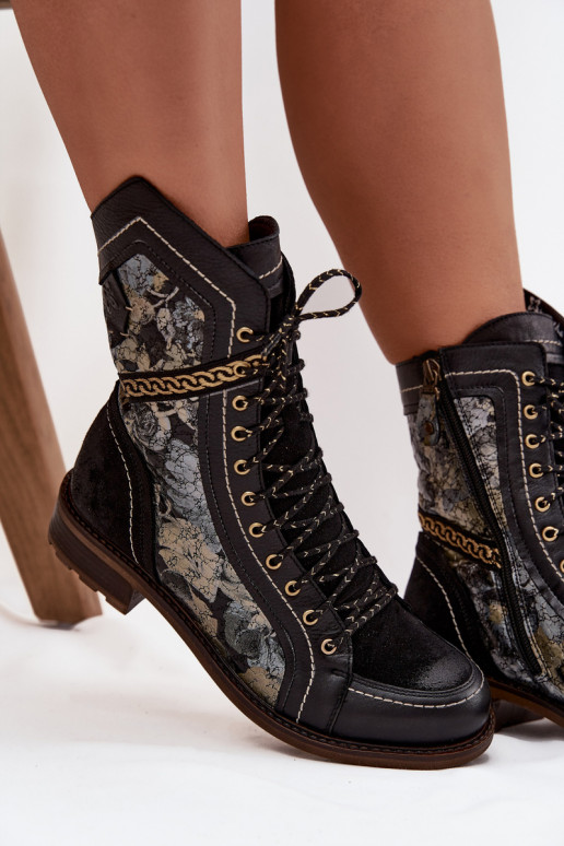 DamenstiefelErmöglichtturalnej Skóry Es mussciejka 07097-01 SchZuarz und-goldene Farbe