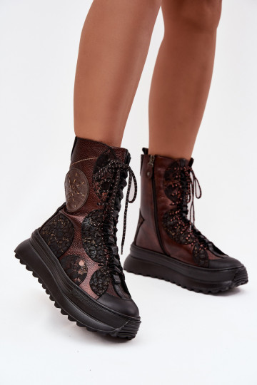 Echte Leder Stiefeletten mit Plattform gefüttert Tai turiciejka 06565-02 braun-goldfarbene Farbe 2