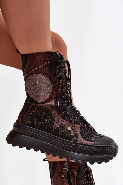 Peau Bottes avec une plateforme réchauffer Il fautciejka 06565-02 brun-couleur dorée