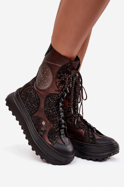 Peau Bottes avec une plateforme réchauffer Il fautciejka 06565-02 brun-couleur dorée