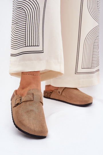 Slippers Klompen Dames i met platform met gespen kaki kleuren Selio