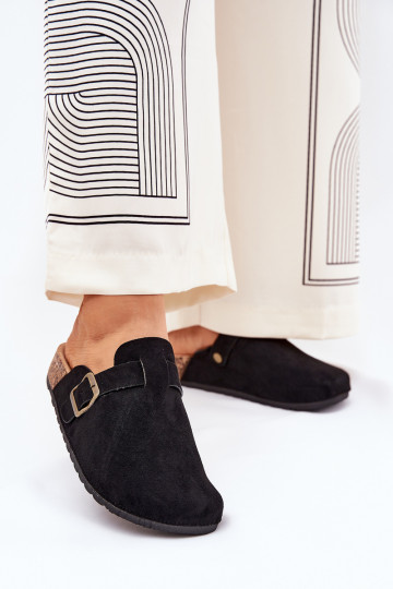 Dames slippers klompen met platform en gespen zwarte kleur Selio 2