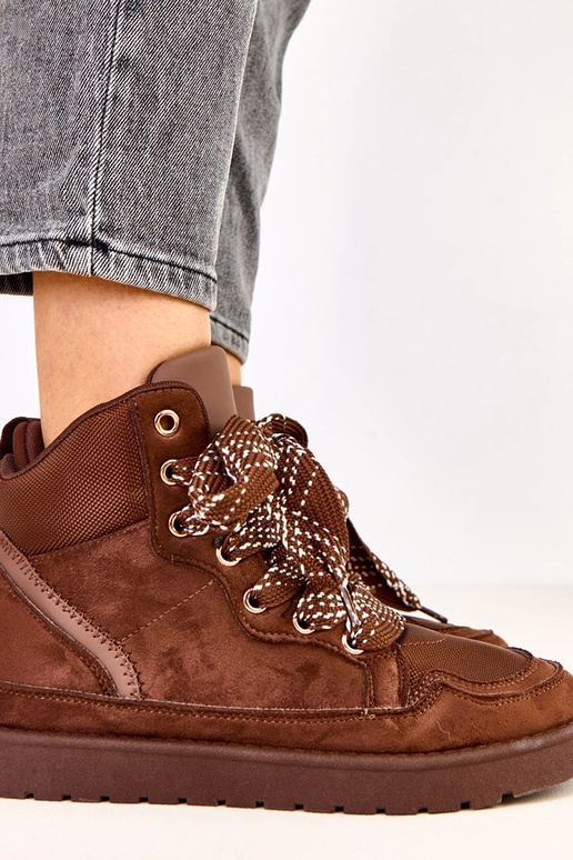 Bruine hoge sportieve schoenen met...