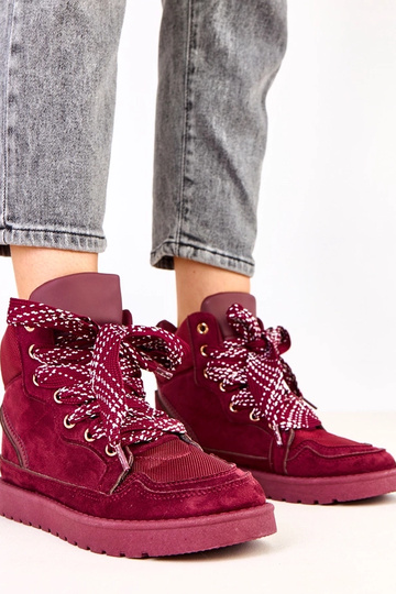 Kirschfarbene hohe Sneakers mit dicken Schnürsenkeln Klevis