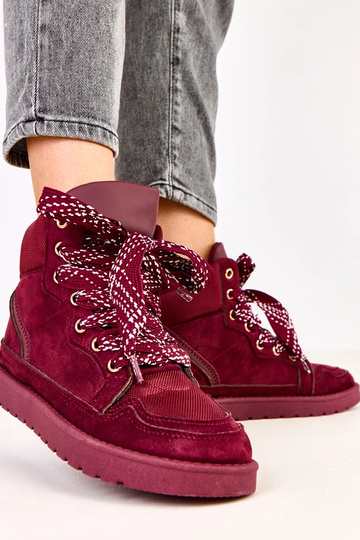 Kirschfarbene hohe Sneakers mit dicken Schnürsenkeln Klevis 2