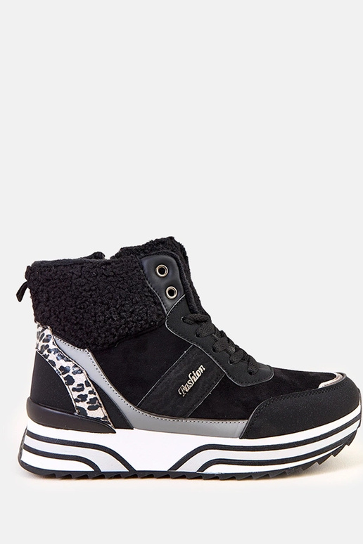 Schwarze hohe warme Sneakers mit Fell...