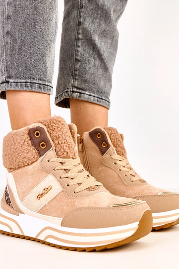 Dunkel-sandfarbene hohe warme Sneakers mit Fell Mirasen