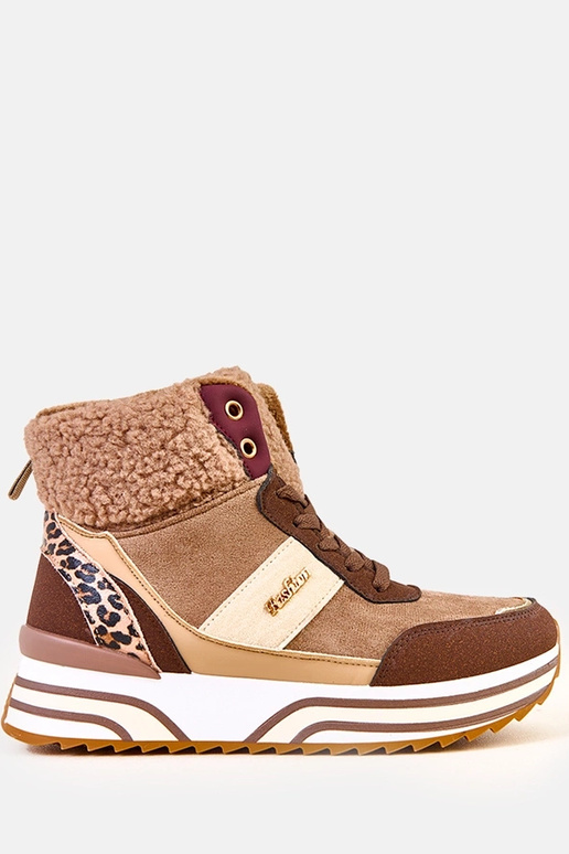 Braune hohe warme Sneakers mit Fell...