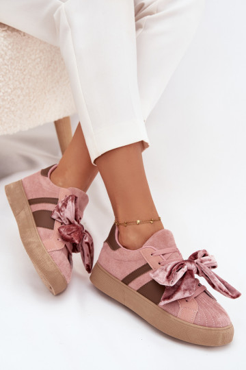 Dames sportieve schoenen met velours strik, roze, Ashlyn