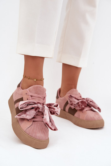 Dames sportieve schoenen met velours strik, roze, Ashlyn 2