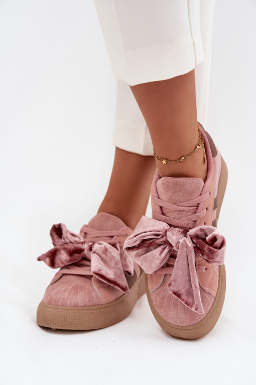 Baskets de style sportif pour femmes avec nœud en velours, couleur rose, Ashlyn Baskets de style sportif pour femmes avec nœud en velours, couleur rose, Ashlyn