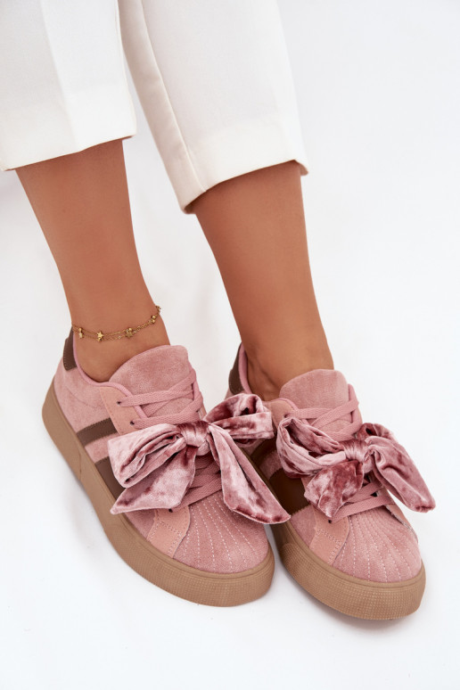 Baskets de style sportif pour femmes avec nœud en velours, couleur rose, Ashlyn Baskets de style sportif pour femmes avec nœud en velours, couleur rose, Ashlyn