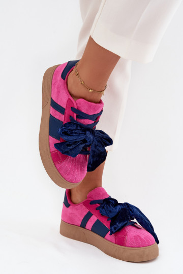 Dames sportieve schoenen met velours strik, roze, Ashlyn