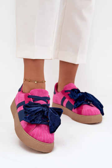 Dames sportieve schoenen met velours strik, roze, Ashlyn 2