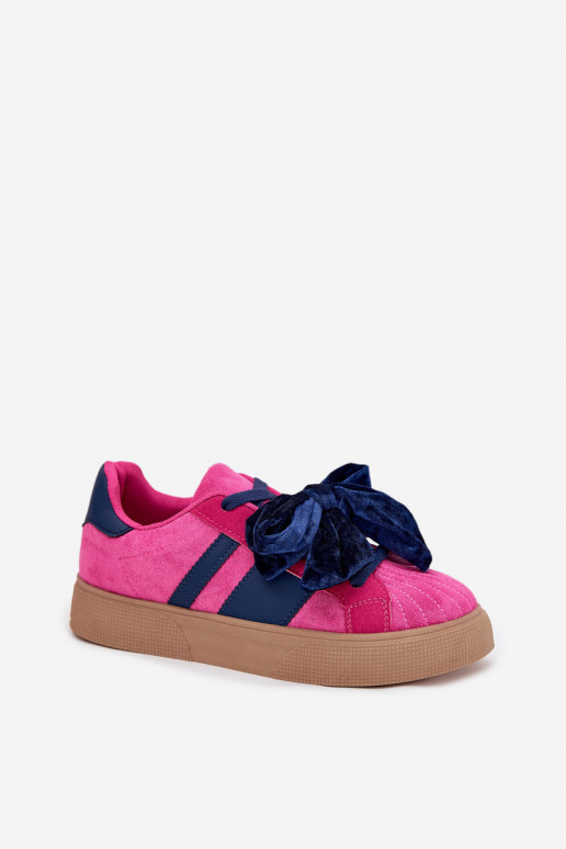 Dames sportieve schoenen met velours strik, roze, Ashlyn