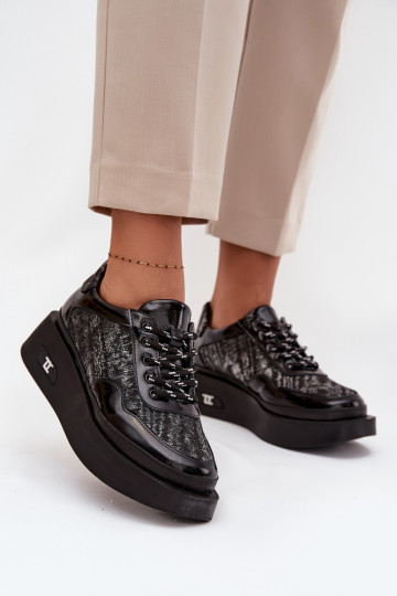 Peau Chaussures à lacets Féminin avec une plateforme Artiker 57C2043 Noir et-couleur argent 2