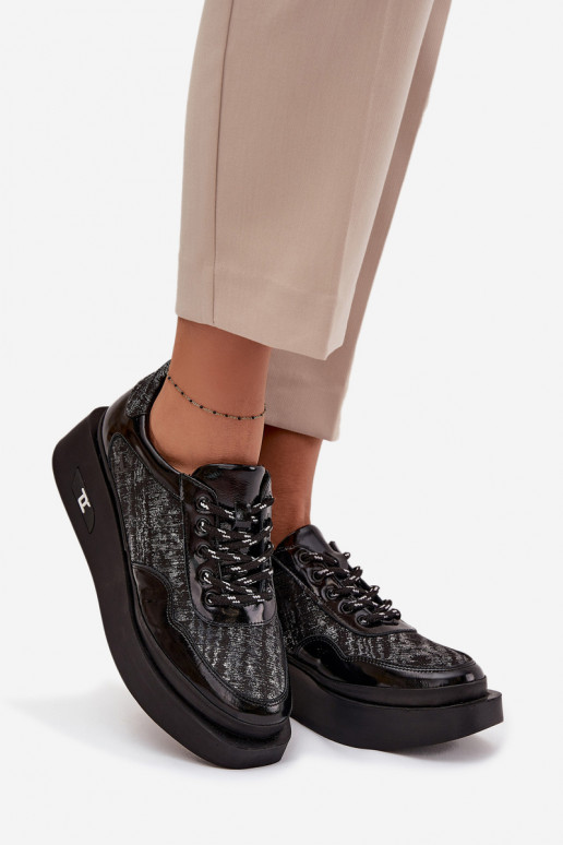 Peau Chaussures à lacets Féminin avec une plateforme Artiker 57C2043 Noir et-couleur argent