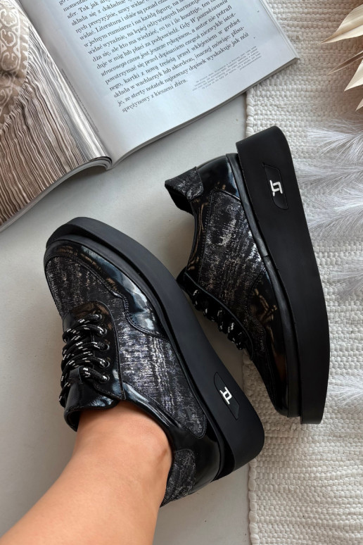 Peau Chaussures à lacets Féminin avec une plateforme Artiker 57C2043 Noir et-couleur argent