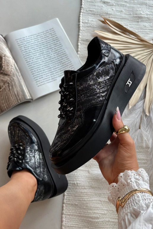 Peau Chaussures à lacets Féminin avec une plateforme Artiker 57C2043 Noir et-couleur argent