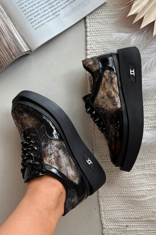 Peau Chaussures à lacets Féminin avec une plateforme Artiker 57C2042 Noir et-couleur dorée