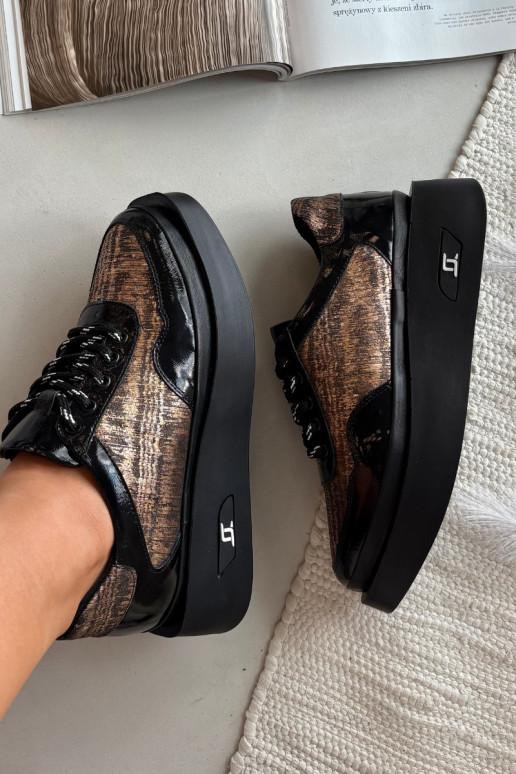 Leren dames veterschoenen met plateau Artiker 57C2044, zwarte kleur