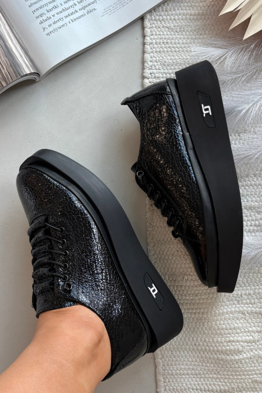 Bottines en cuir véritable laqué Féminin avec une plateforme Artiker 57C2041 couleur noire