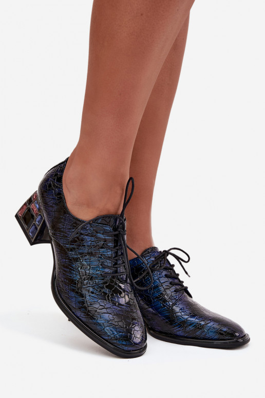 Donkerblauwe leren dames instappers met hakken en glinsterende steentjes „Artiker 55C0428"