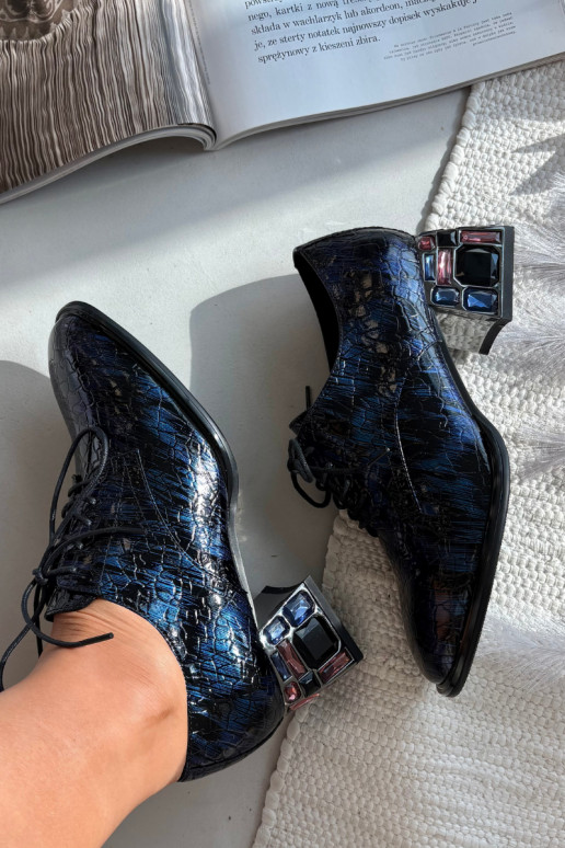 Bottines en cuir verni bleu marine pour femmes avec talons et strass « Artiker 55C0428 »