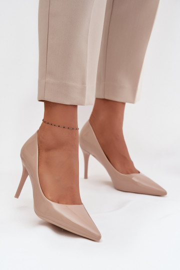 mit Lackeffekt Eko Haut hochhackige Schuhe Feminin Ze Szpiczastymi Noskami Beige Jadira 2