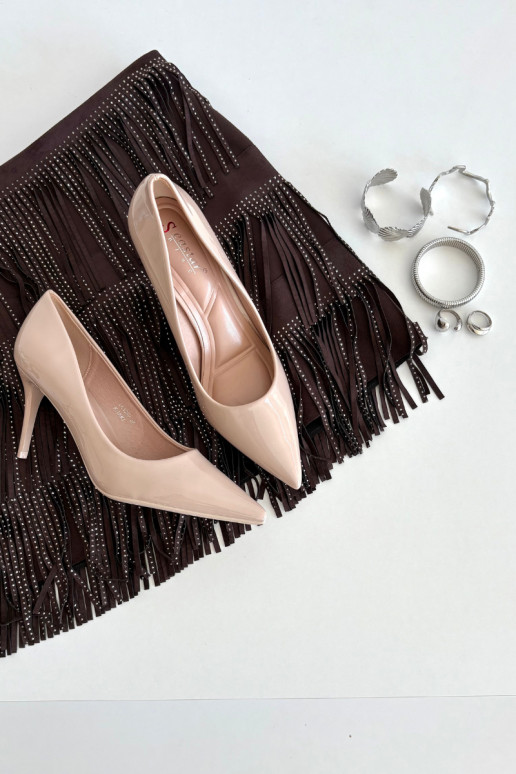 Lakkleur eco-leer hoge hakken voor dames met spitse neuzen zandkleur Jadira Lakkleur eco-leer hoge hakken voor dames met spitse neuzen zandkleur Jadira