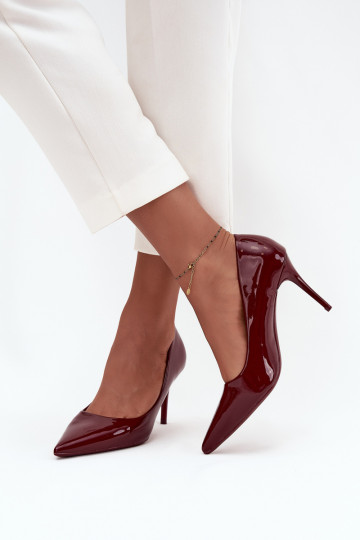 mit Lackeffekt Eko Haut hochhackige Schuhe Feminin Ze Szpiczastymi Noskami Burgund Jadira 2