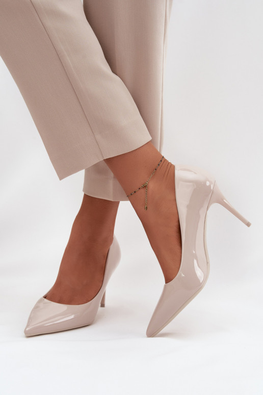 mit Lackeffekt Eko Haut hochhackige Schuhe Feminin Ze Szpiczastymi Noskami elfenbeinfarbe Jadira