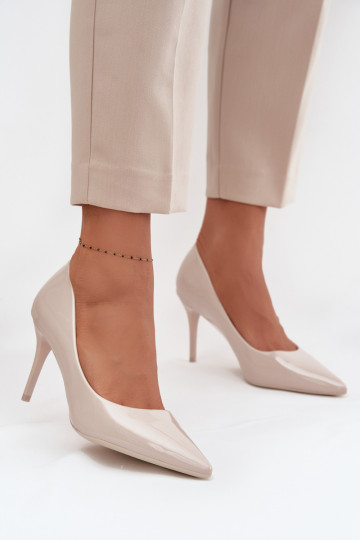 mit Lackeffekt Eko Haut hochhackige Schuhe Feminin Ze Szpiczastymi Noskami elfenbeinfarbe Jadira 2