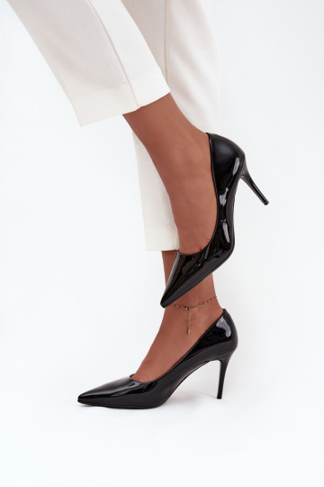 avec effet vernis Eko Peau chaussures à talons hauts Féminin Ze Szpiczastymi Noskami couleur noire Jadira