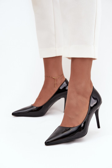 mit Lackeffekt Eko Haut hochhackige Schuhe Feminin Ze Szpiczastymi Noskami schZuarze Farbe Jadira 2