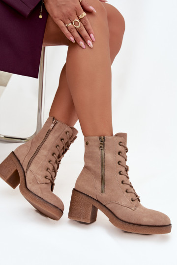 Bottines sable pour femmes isolées avec lacets et zips Paressa
